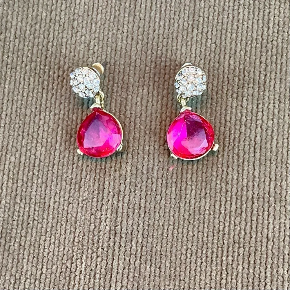 Pink Earrings Rhinestone Post Back and Three Quarter Inch Drop Round